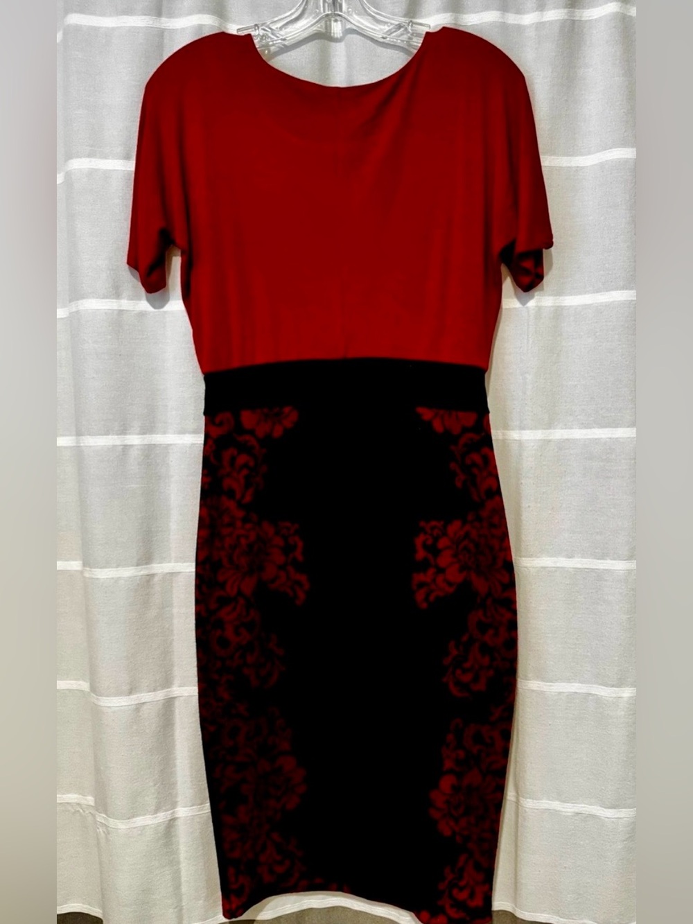 VENUS Colorblock Floral Damask Sheath Bodycon Dress Red Black - Size Small - Picture 4 of 13